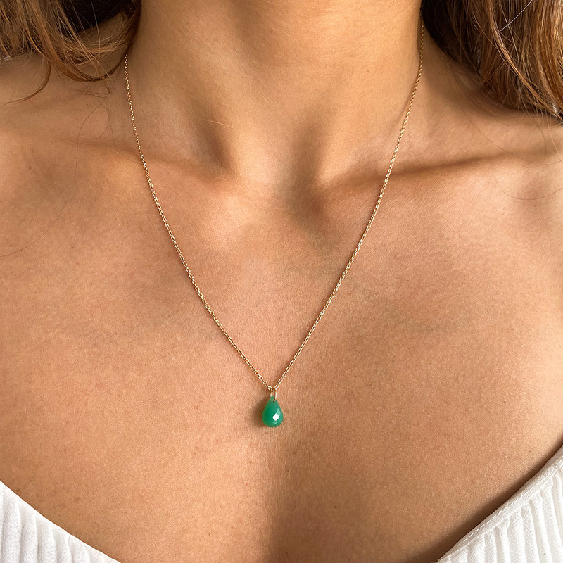 Collier Plaqué or Goutte Jade teintée