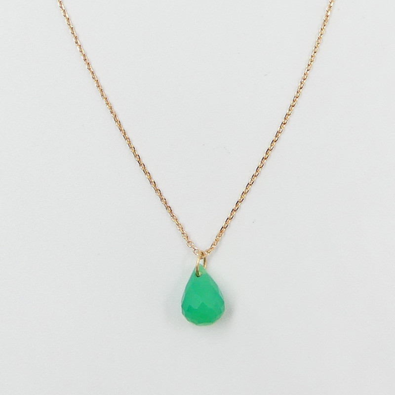 Collier Plaqué or Goutte Jade teintée
