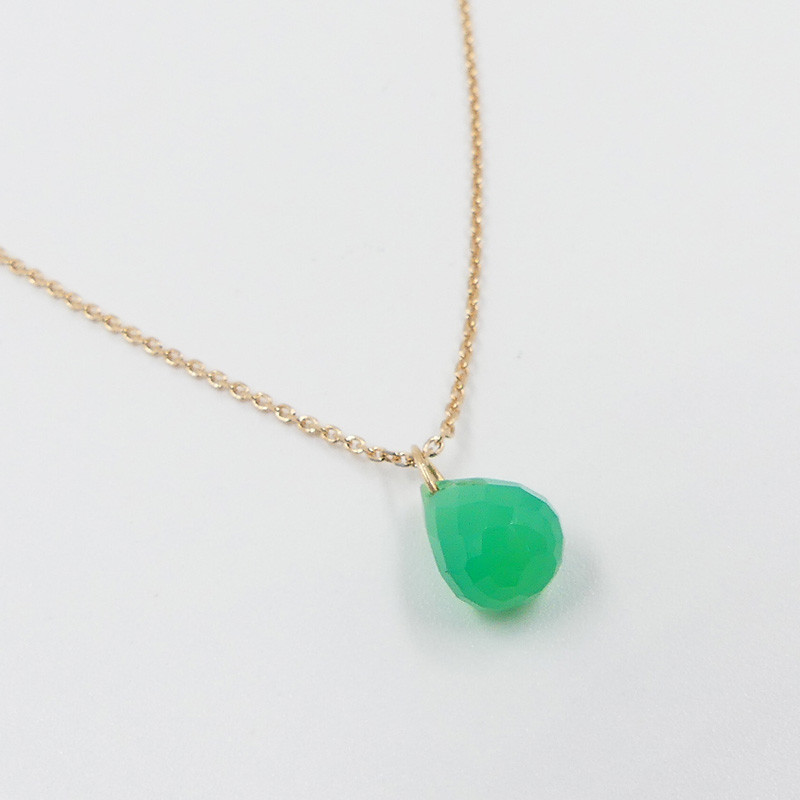 Collier Plaqué or Goutte Jade teintée