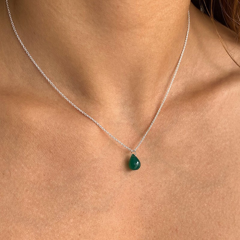 Collier Argent Goutte Onyx Vert