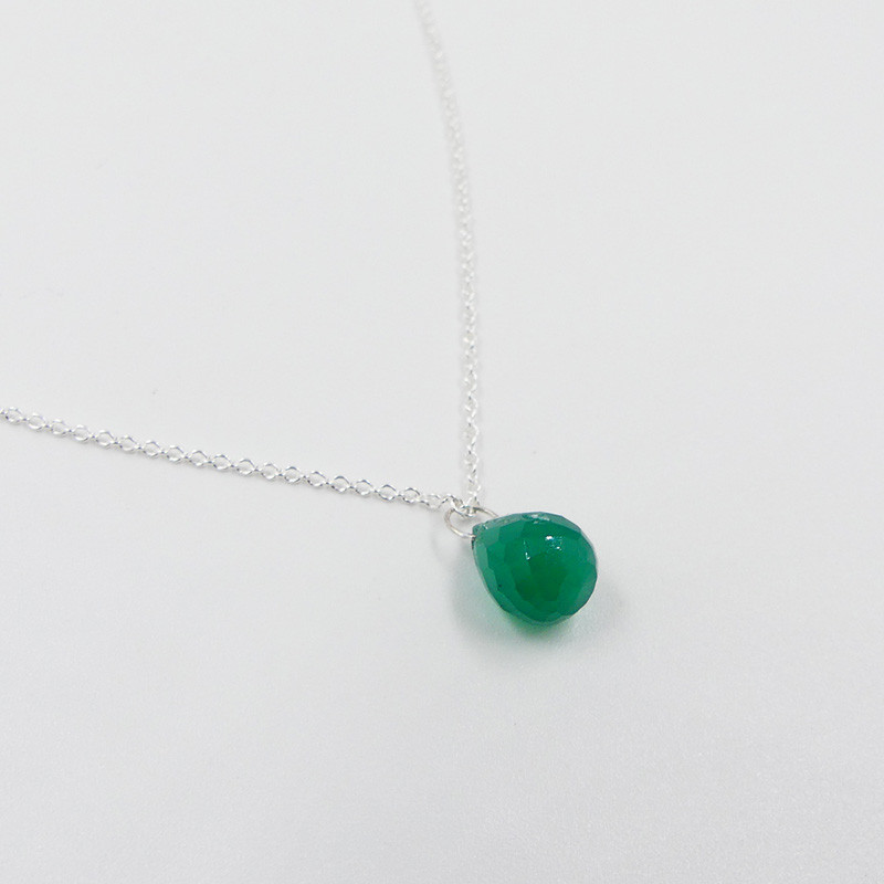 Collier Argent Goutte Onyx Vert