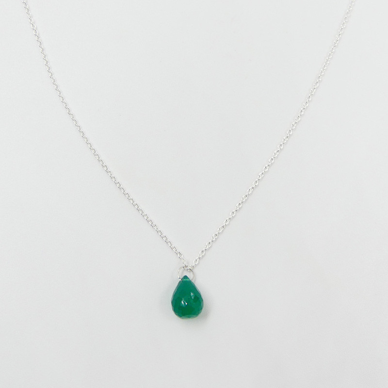 Collier Argent Goutte Onyx Vert