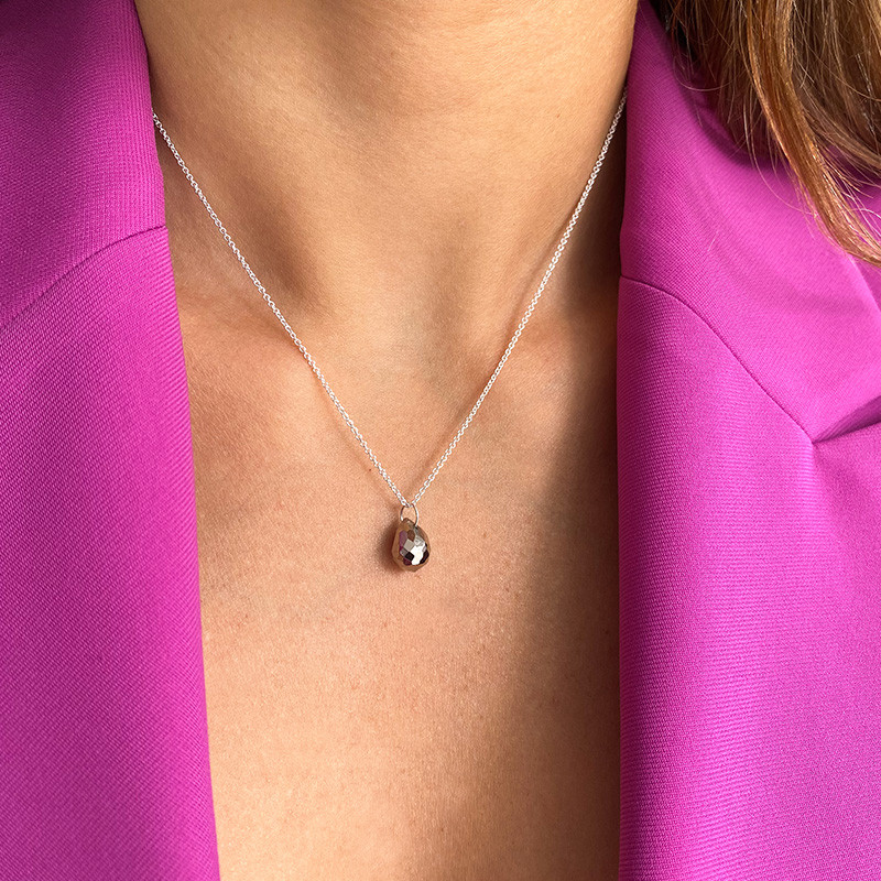 Collier Argent Goutte Pyrite argentée