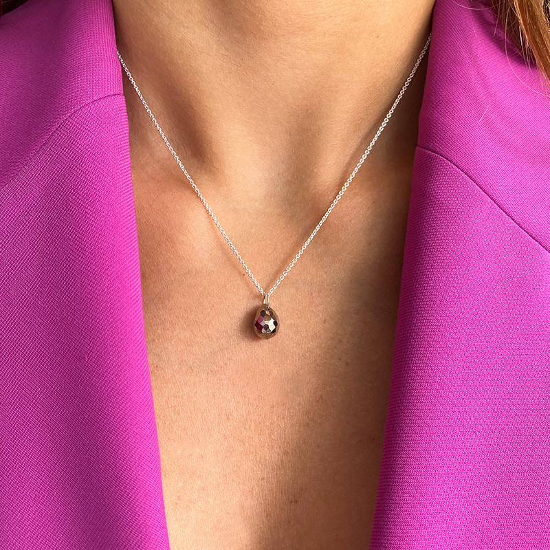 Collier Argent Goutte Pyrite argentée