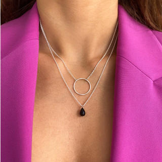 Collier Argent Goutte Onyx Noir