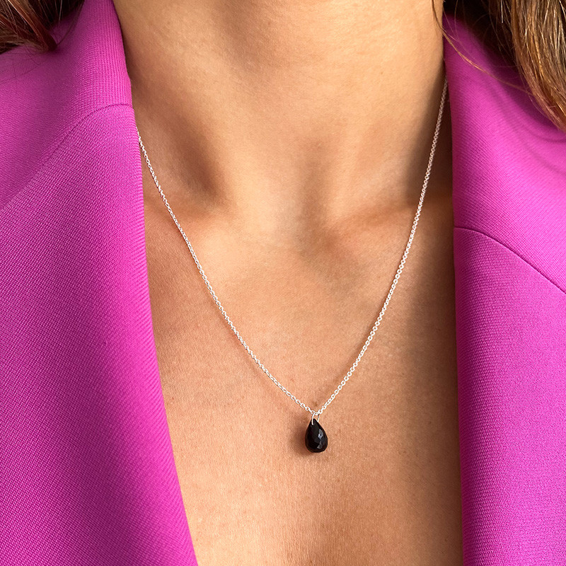 Collier Argent Goutte Onyx Noir