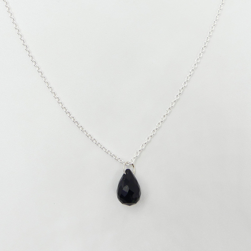 Collier Argent Goutte Onyx Noir