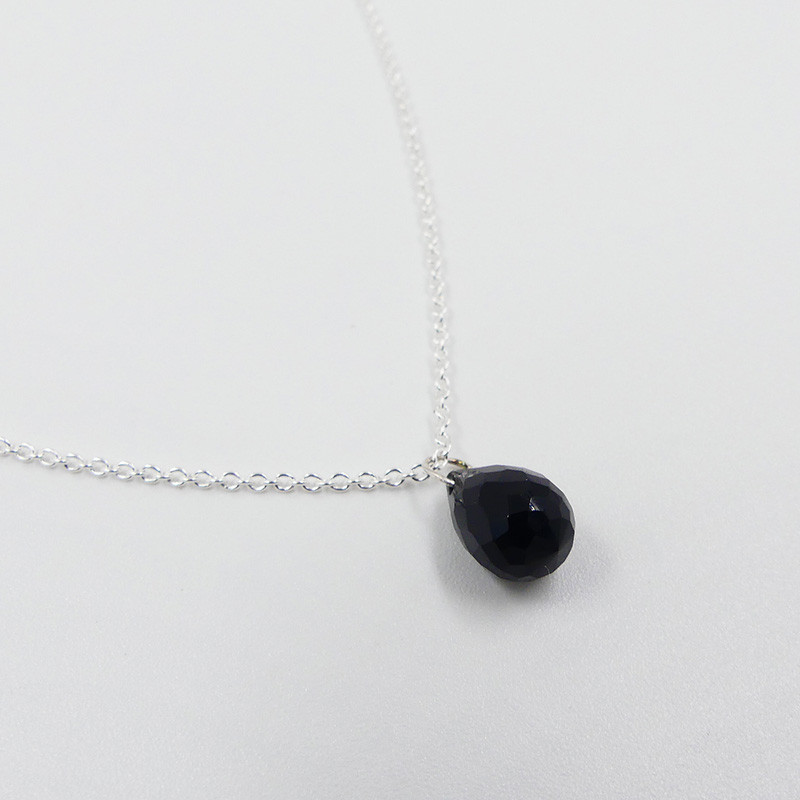Collier Argent Goutte Onyx Noir