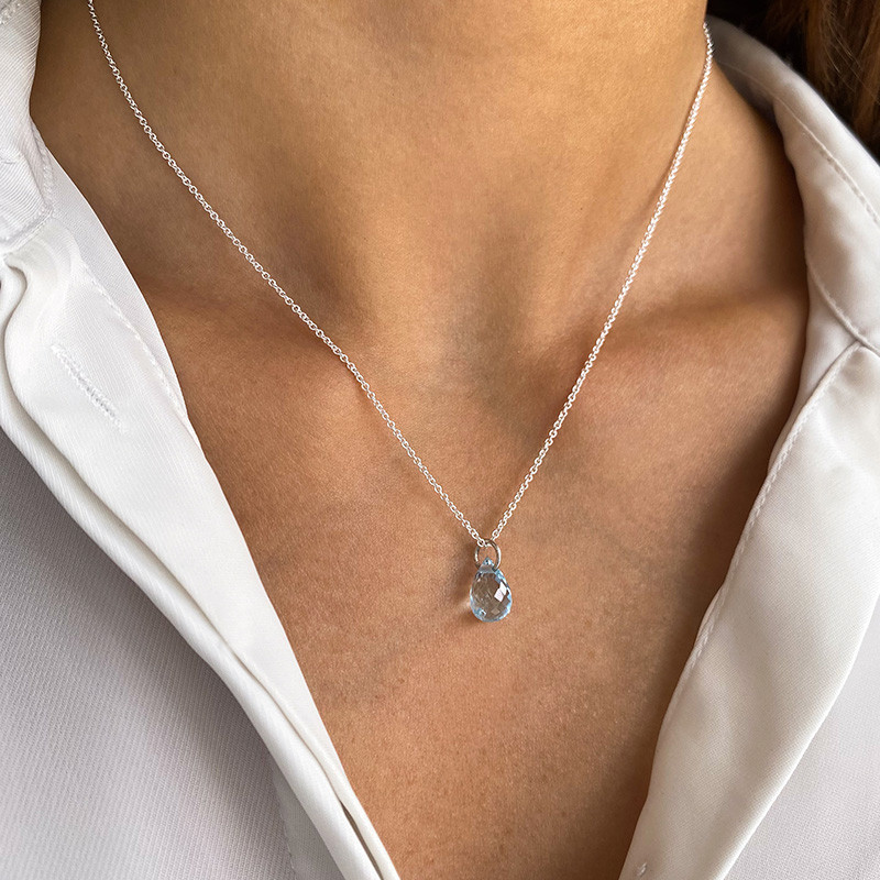 Collier Argent Goutte Topaze bleue
