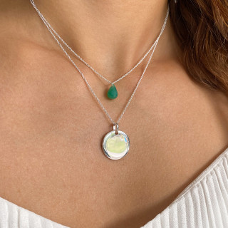 Collier Argent Goutte Jade teintée