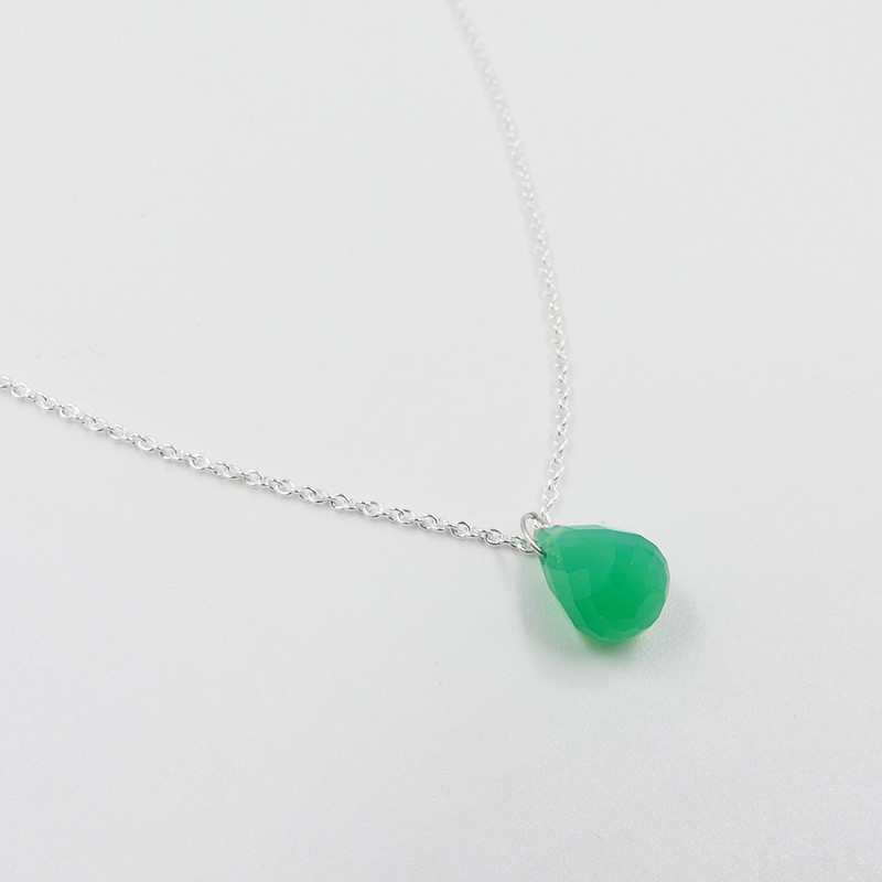 Collier Argent Goutte Jade teintée