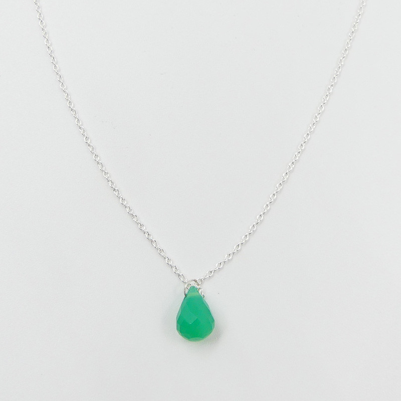 Collier Argent Goutte Jade teintée