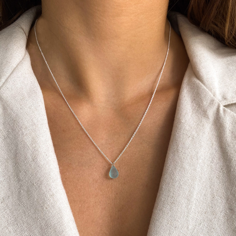 Collier Argent Goutte Aqua facettée