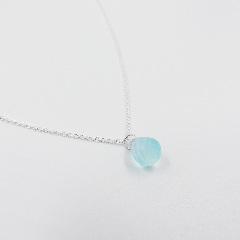 Collier Argent Goutte Aqua facettée