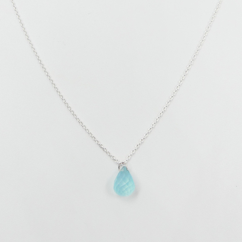 Collier Argent Goutte Aqua facettée