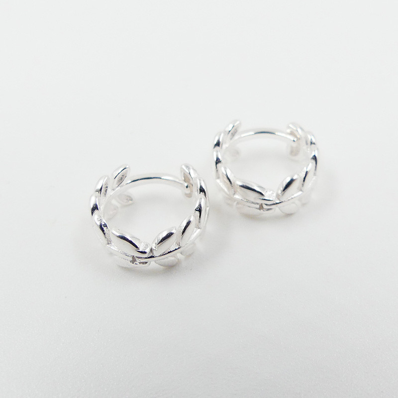 Mini créoles Argent Feuille laurier