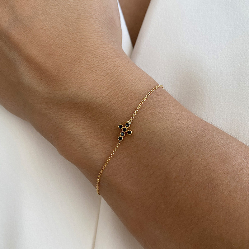 Bracelet Plaqué or Croix Strass