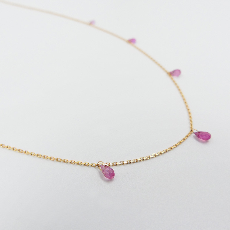 Collier or 18 carats gouttes saphir rose