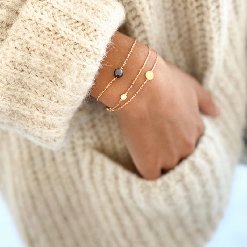 Bracelet Plaqué Or Perle Grise