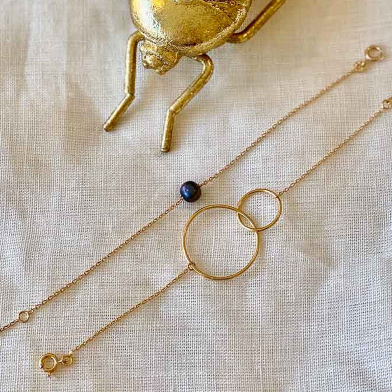 Bracelet Plaqué Or Perle Grise