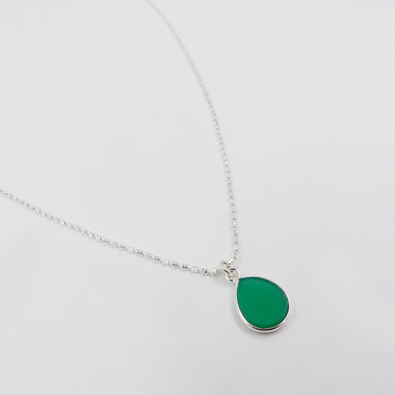 Collier Argent pendentif Onyx Vert