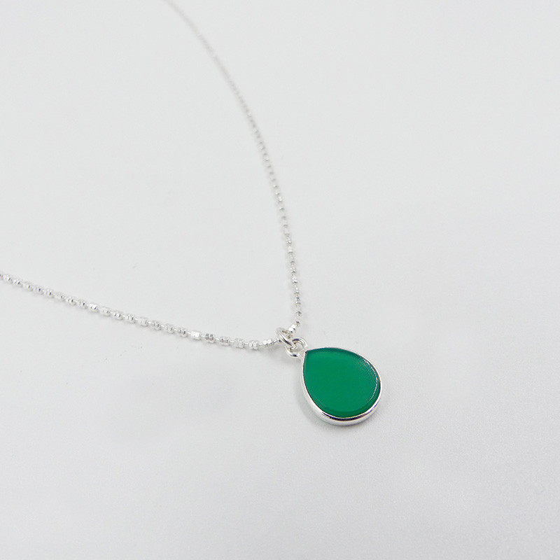 Collier Argent pendentif Onyx Vert