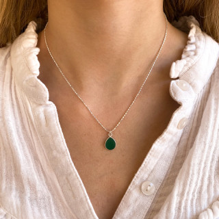 Collier Argent pendentif Onyx Vert