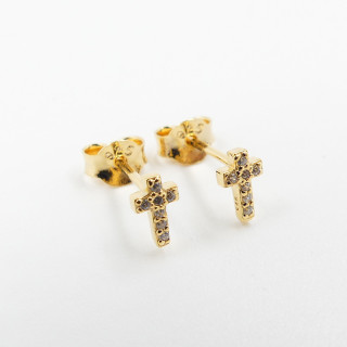 Clous d'oreilles plaqué or croix strass