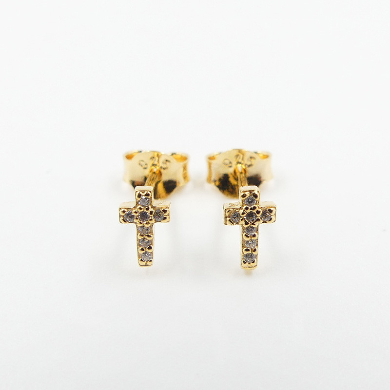 Clous d'oreilles plaqué or croix strass