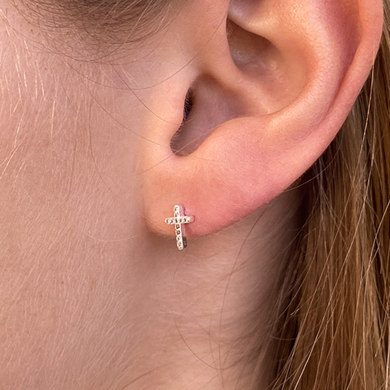 Clous d'oreilles Argent croix strass