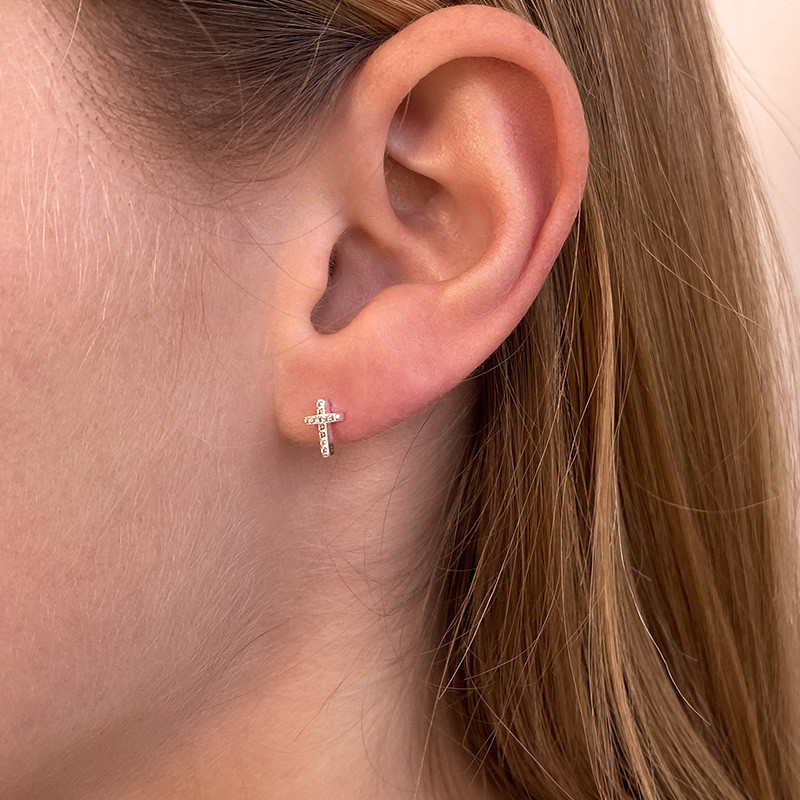 Clous d'oreilles Argent croix strass