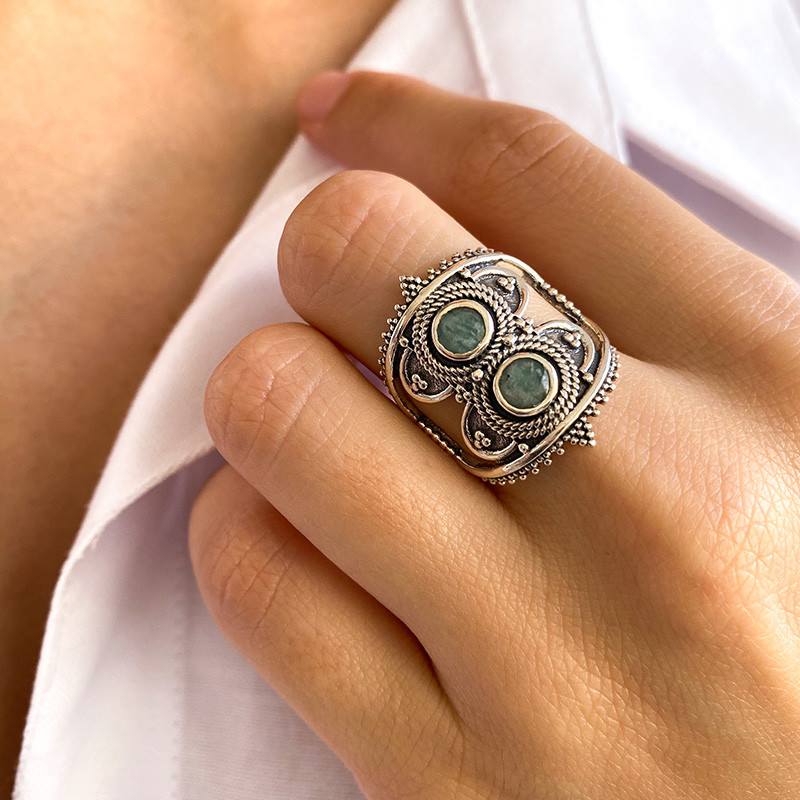 Bague Argent ethnique Amazonite