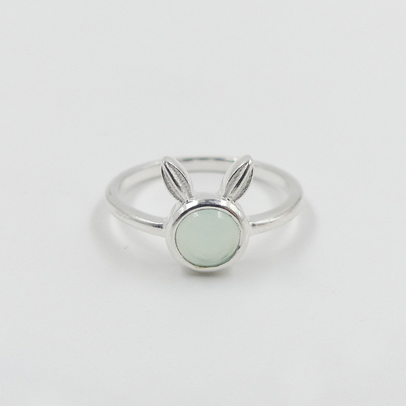 Bague Argent lapin Aqua Calcédoine