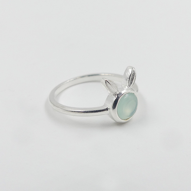 Bague Argent lapin Aqua Calcédoine