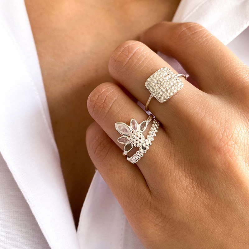 Bague Argent fine pointillés