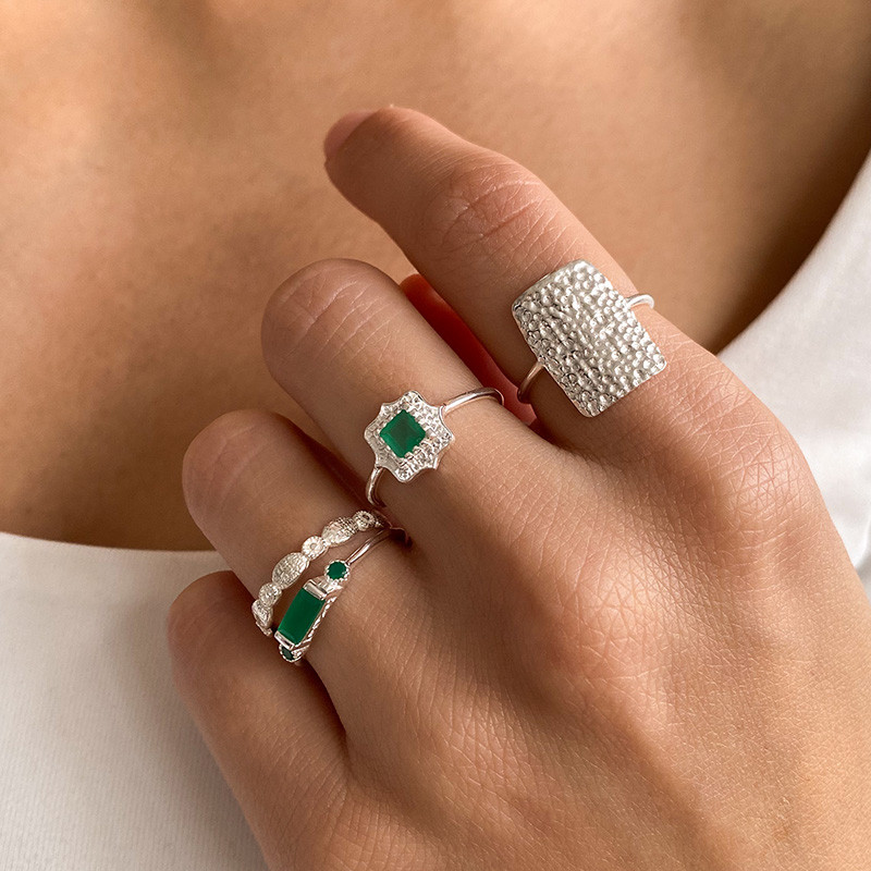 Bague Argent mandala Onyx Vert