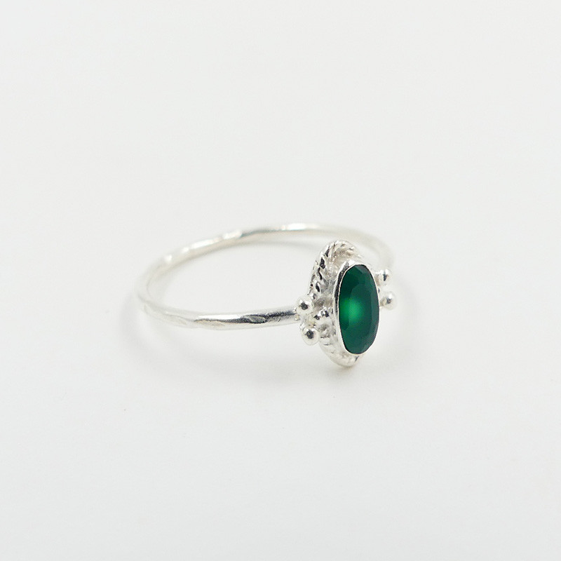 Bague Argent Baroque Onyx Vert