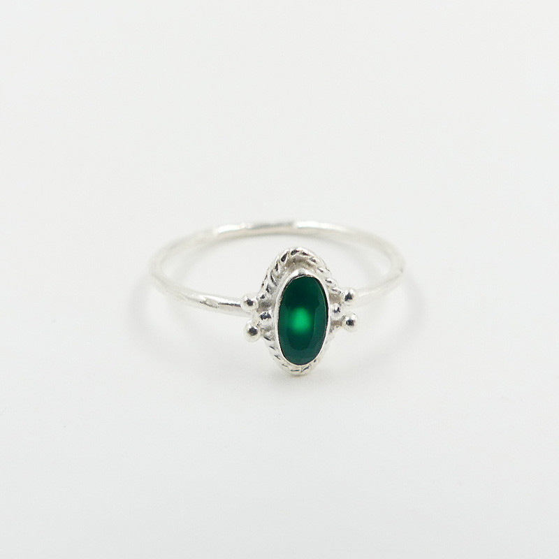 Bague Argent Baroque Onyx Vert