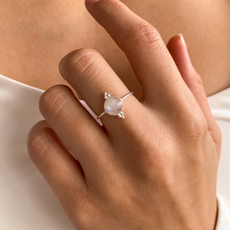 Bague Argent Pierre de lune ronde