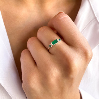 Bague Argent rectangulaire Onyx Vert