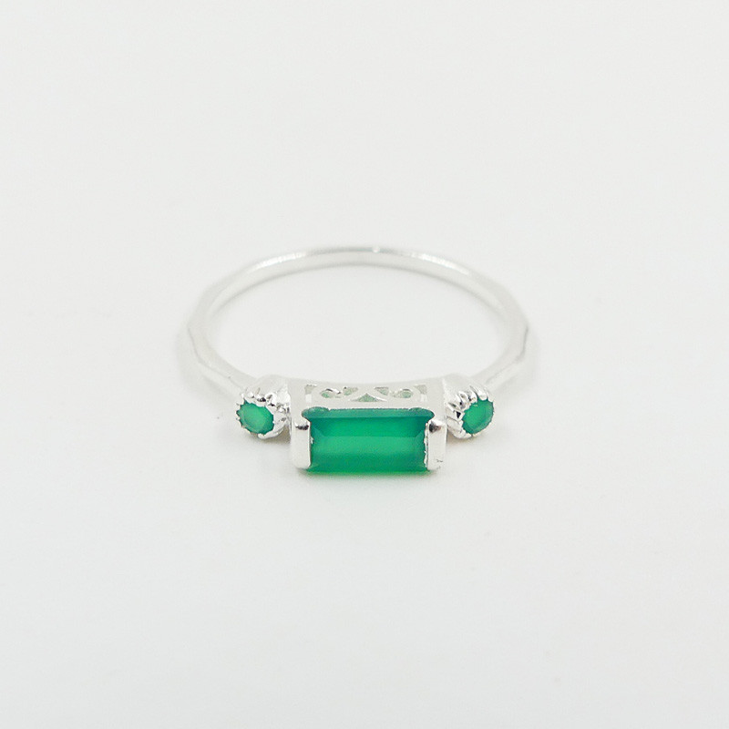 Bague Argent rectangulaire Onyx Vert