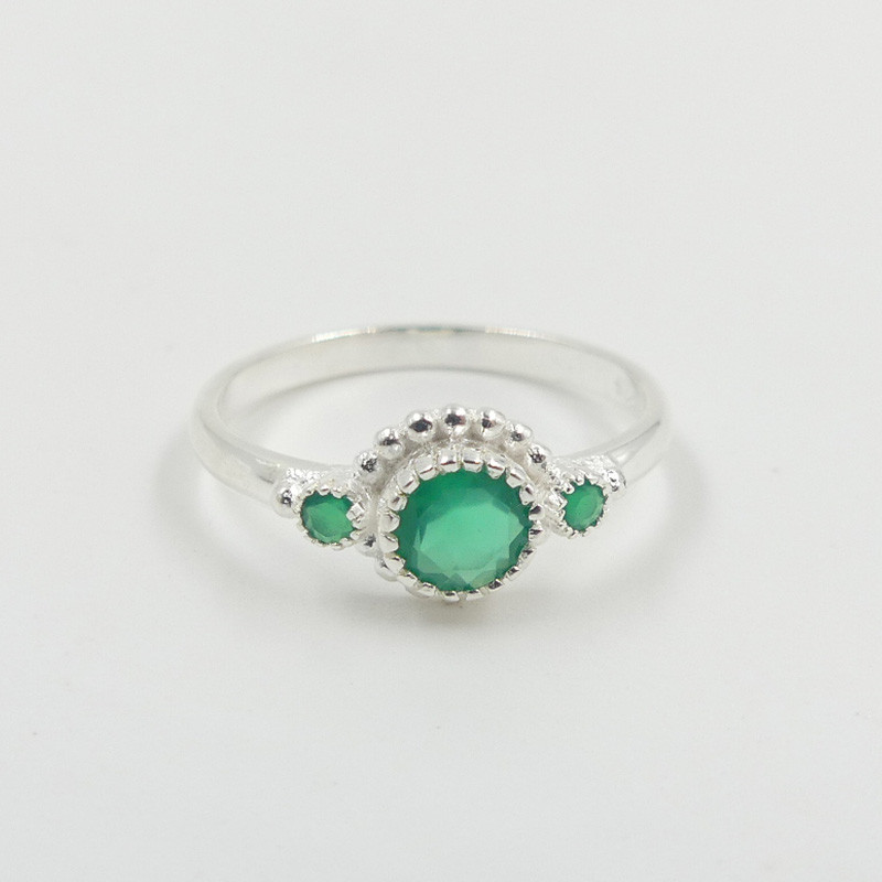 Bague Argent vintage Onyx Vert