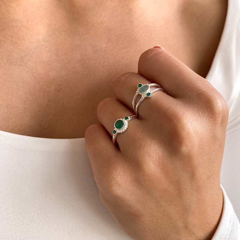 Bague Argent vintage Onyx Vert