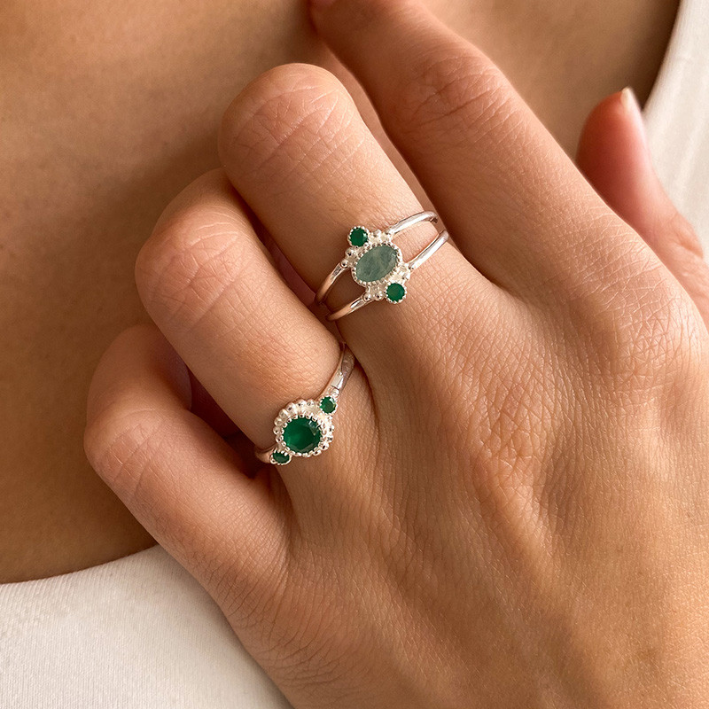 Bague Argent vintage Onyx Vert