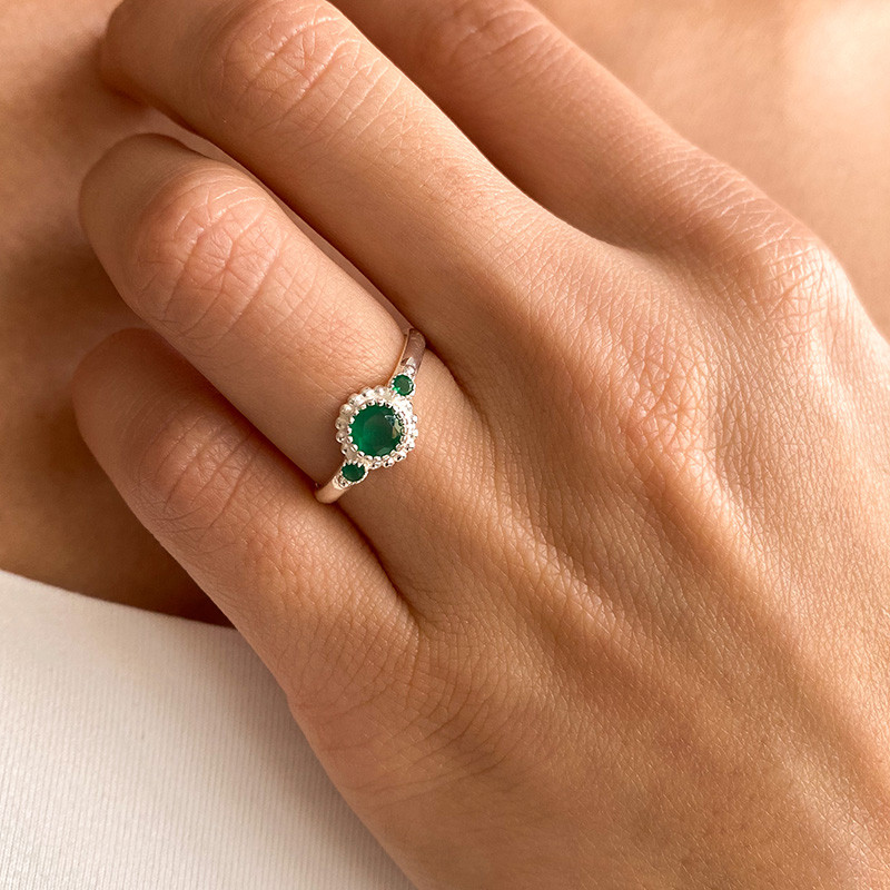 Bague Argent vintage Onyx Vert