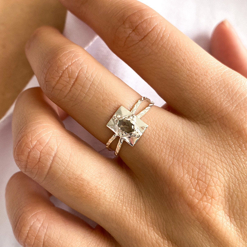 Bague Argent rectangle Labradorite