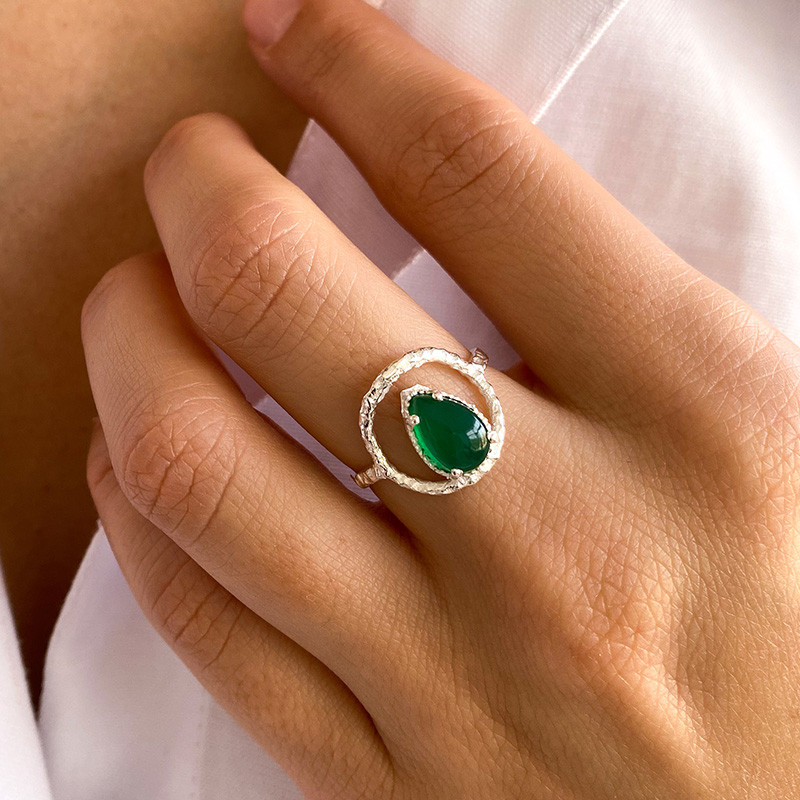 Bague Argent Cercle Onyx Vert