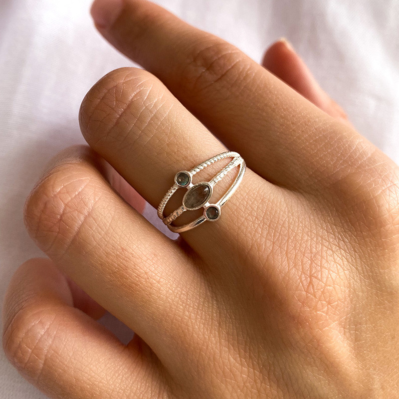 Bague Argent triple anneaux Labradorite