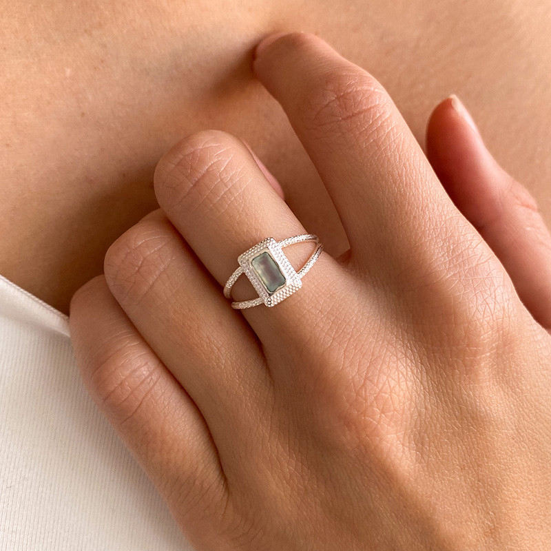 Bague Argent ethnique Aqua Calcédoine