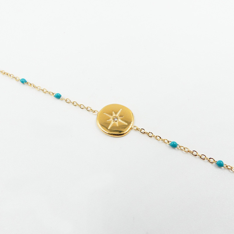 Bracelet Acier Doré links turquoise Etoile
